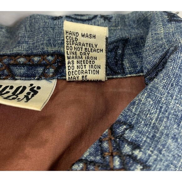 Chico's Design Silk Lining, Embroidered & Beaded Blue Jean Jacket Women 2 /M - Picture 15 of 16